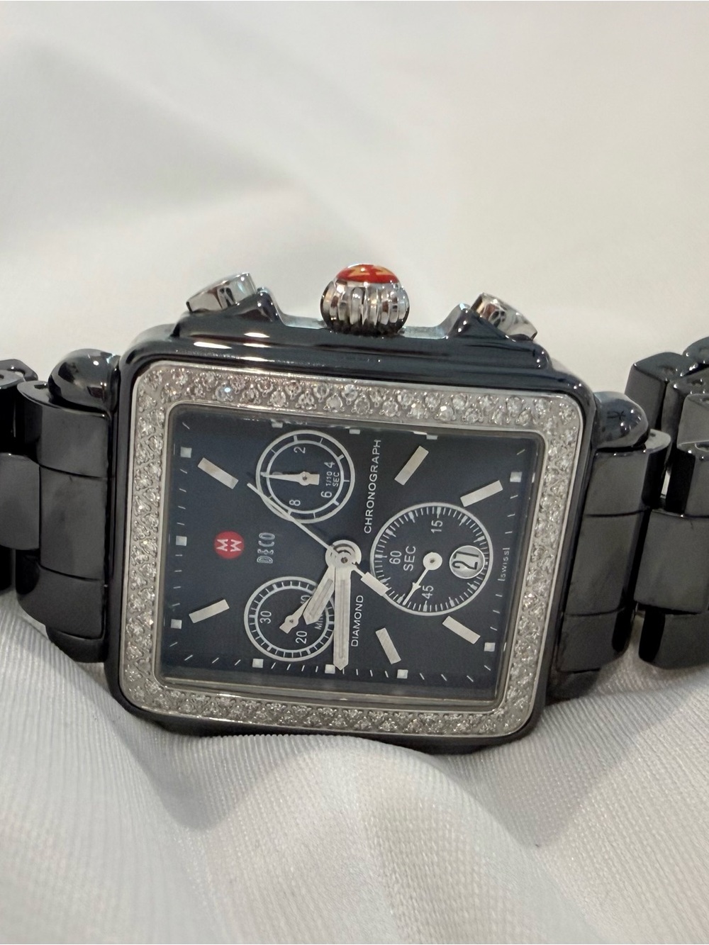 Michele Black Ceramic Deco Chronograph Watch with Diamond Bezel and Black Dial - Picture 3 of 7